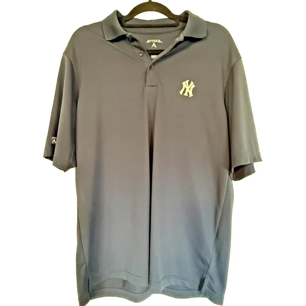 Antigua New York Yankees Polo Shirt Mens Medium Black MLB Embroidered Logo Golf